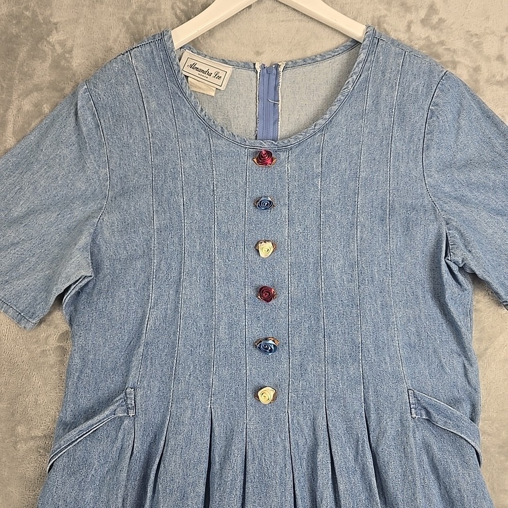 Vintage Western Coquette‎ Denim Maxi Dress 14 Blue Rosette Prairie